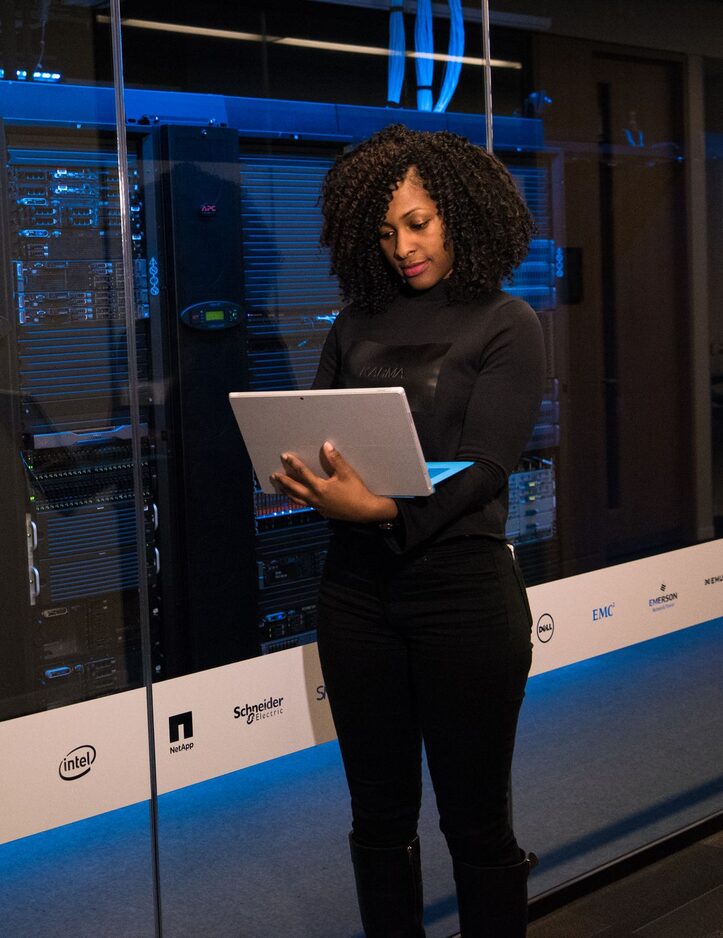 Security engineer in a server room